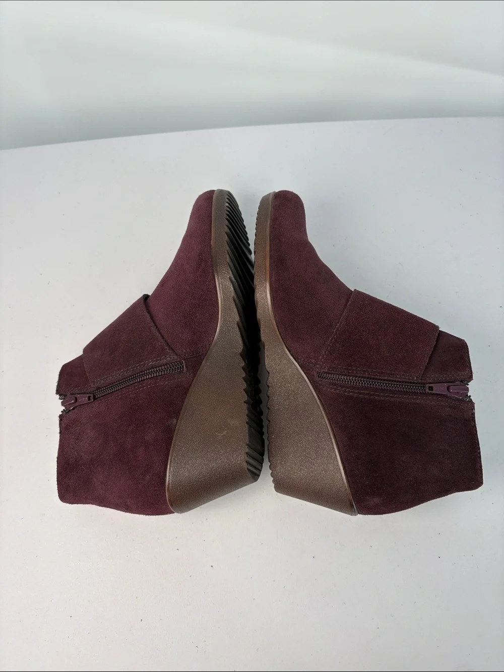 🐾 Munro Burgundy Suede Wedge Ankle Booties with Double Buckles. Style Drew.